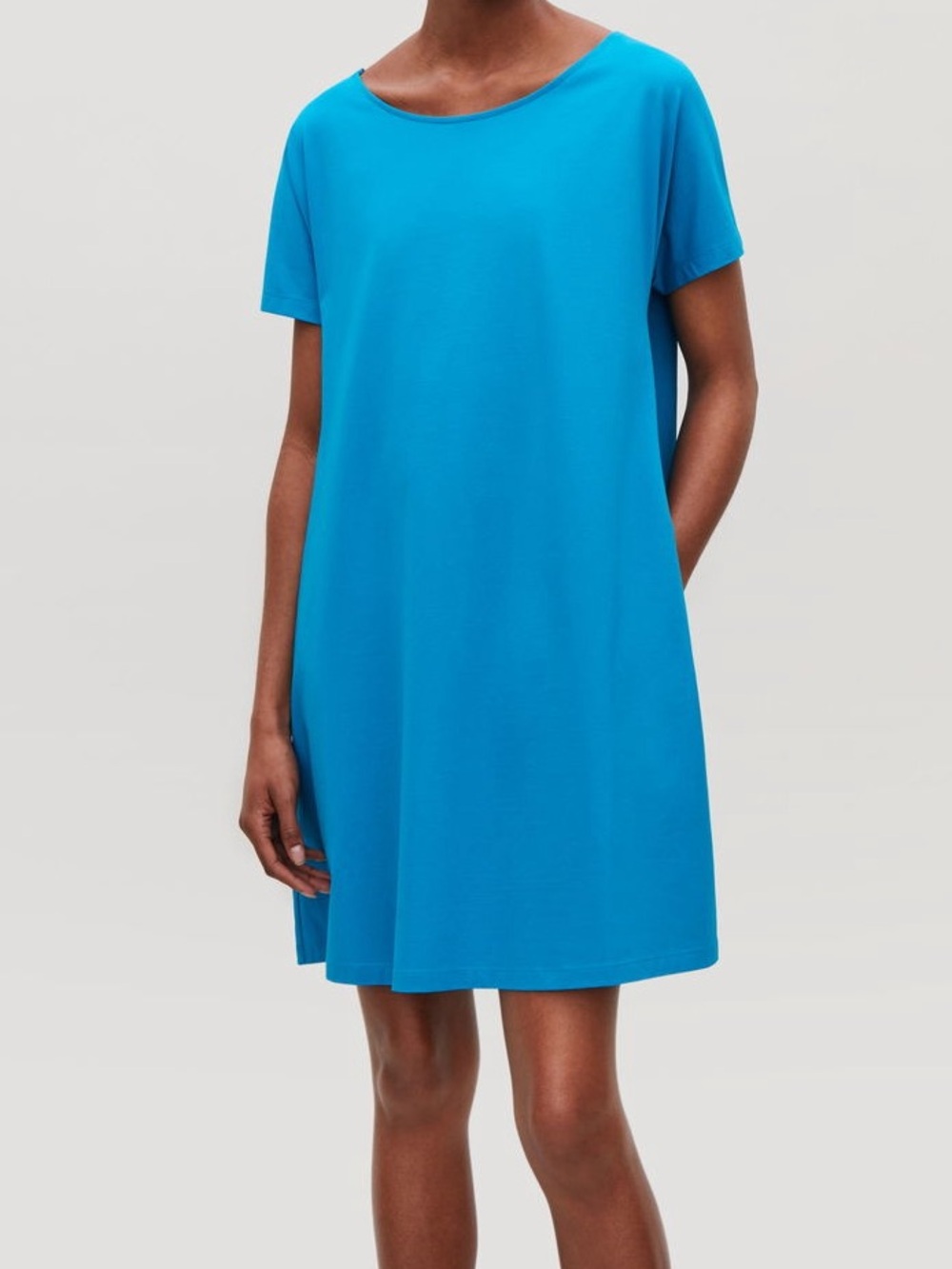COS Cotton Jersey Boxy A-Line Mini Dress Tunic Blue Coastal Casual Medium